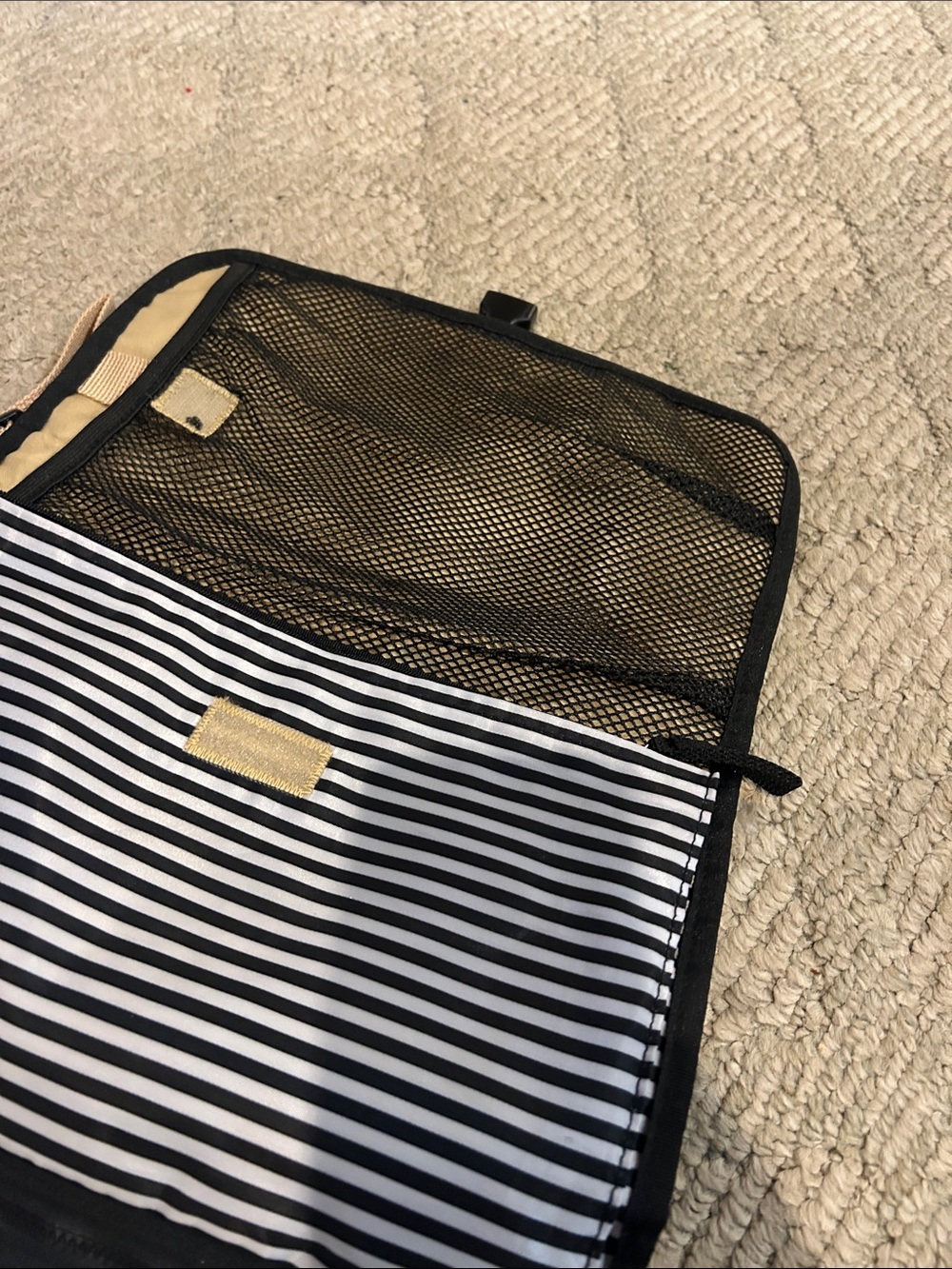 Skip Hop Black & White Striped Men's Toiletry Bag with Tan Accents - Picture 10 of 11